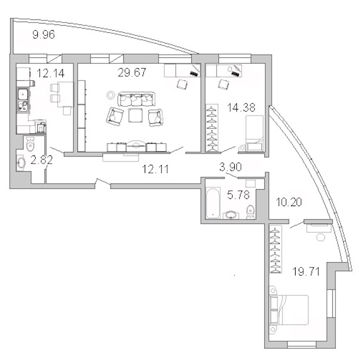 3-комнатная квартира 114.7 м², 14 эт., ЖК «Лондон Парк»